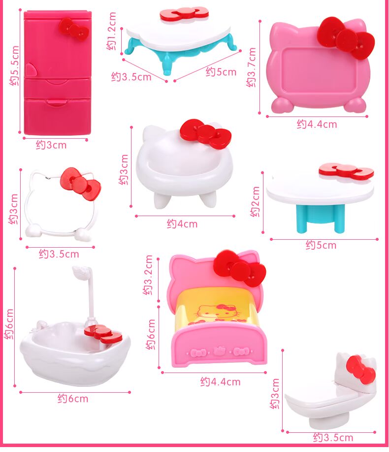 HELLOKITTY Hello Kitty Trang trí nội thất Girl Girl House Đồ chơi Harlan KT Trẻ em Mô phỏng Nội thất Cảnh đồ chơi xếp hình