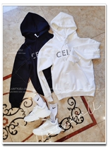 21 autumn Winter C Home Male section Italian Chessboard Lattice Rivet Pure Cotton Woolen Loop Hat Sweatshirt Black White two colors