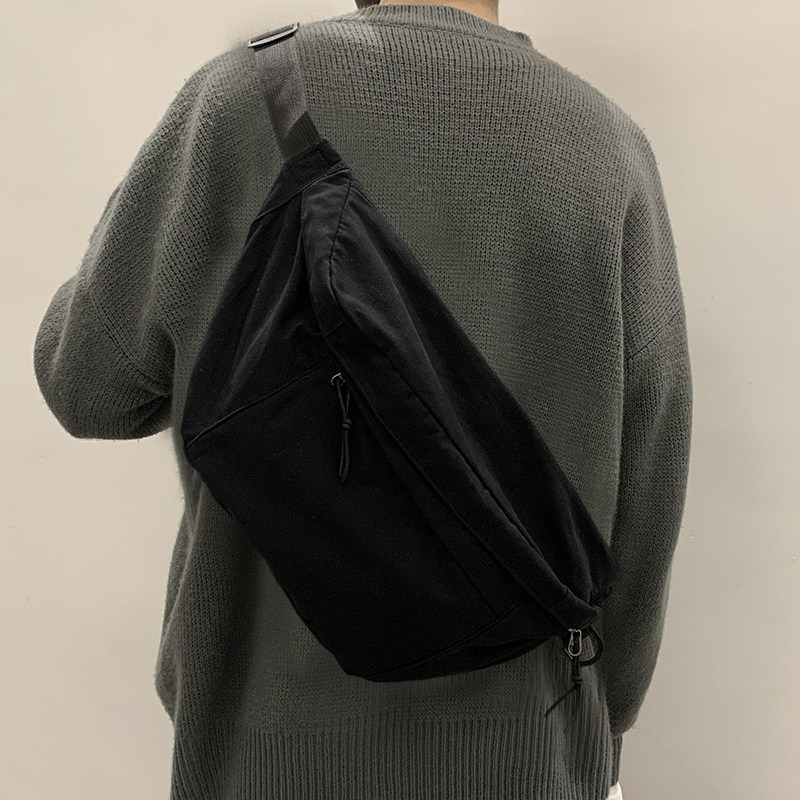 Boys skew satchel Japan-ROK leisure large capacity chest bag minimalist couple Wang Yibo with the same bag canvas tidal wave card purse