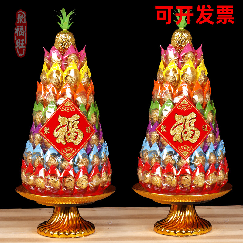Lotus sugar tower in southern Fujian Taiwan Chaoshan Buddha sugar tower special bronzing Fu word Wang word tribute pineapple for Buddha sugar tower
