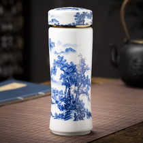New ceramic thermos double-layer ceramic heat insulation tea cup Couple gift cup Jingdezhen health care portable cup
