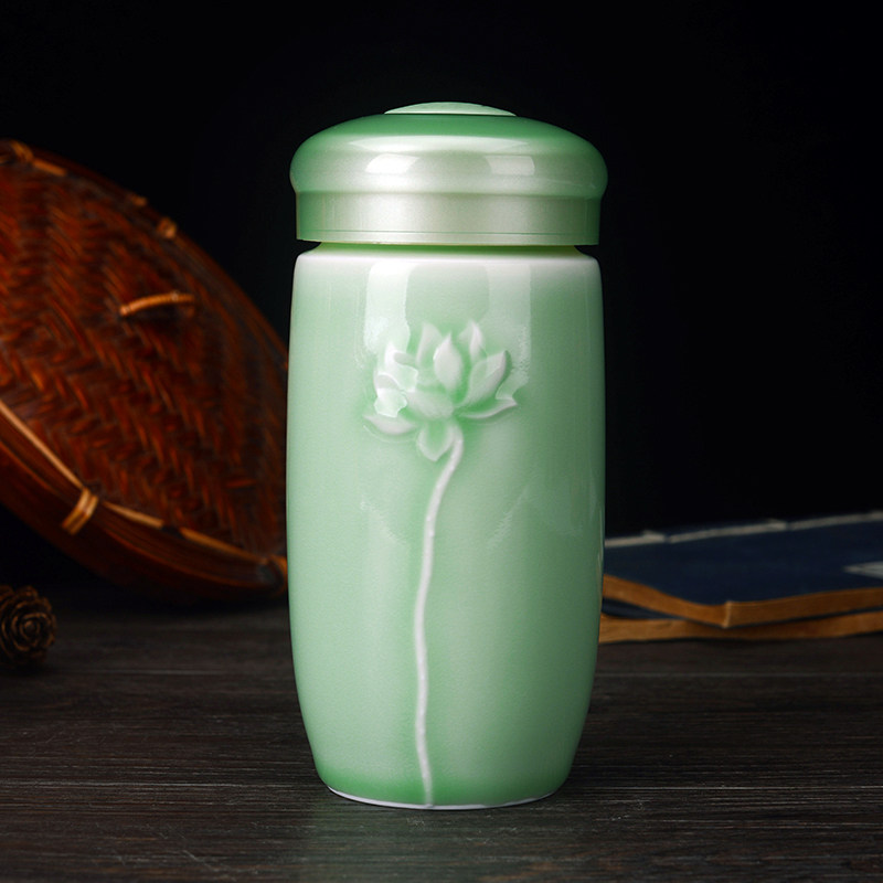 Jingdezhen double-layer ceramic health cup Ceramic liner insulation teacup Office water cup with tea leakage thermos cup