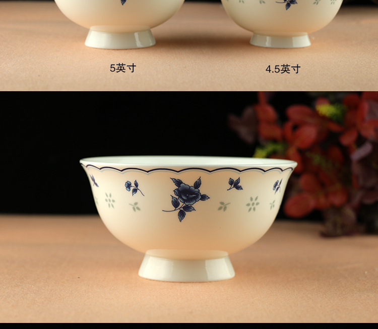 Bát gốm chân cao 5 inch Jingdezhen xương cao cấp Trung Quốc bát cơm lớn hộ gia đình sức khỏe dao kéo đặt món ăn dĩa trắng