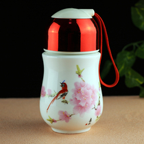 Big belly lady water cup Ceramic cup Portable color cover gift cup Office cup Small water cup Car cup