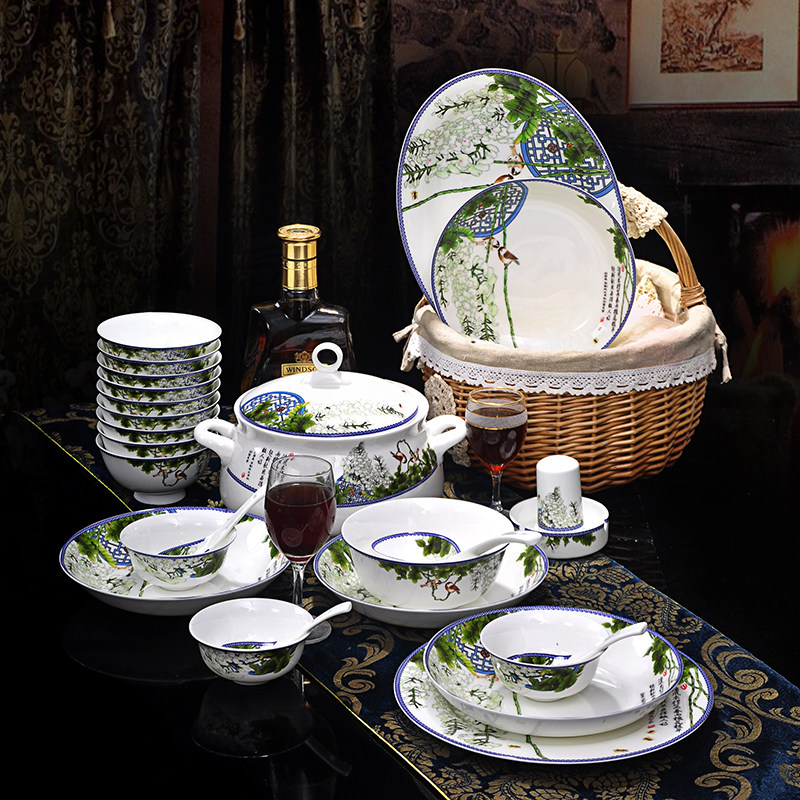 Hot sell Jingde Ceramic Tableware Set 28 56 high - end bone ceramic dishwasher home tableware package gift gift