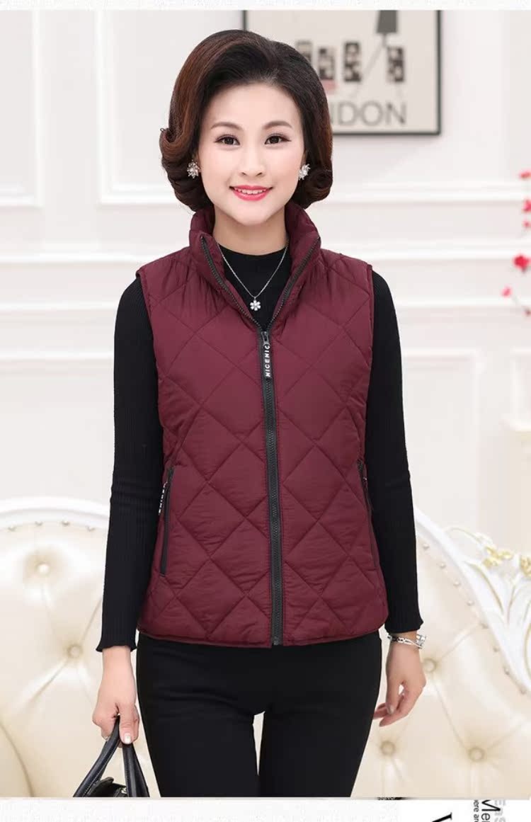 Phụ nữ trung niên vest mùa đông mỏng mẹ đầm giả lụa cotton ngắn áo sơ mi hoang dã dây kéo lỏng lẻo áo khoác jean nữ