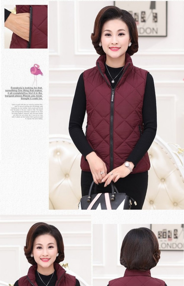 Phụ nữ trung niên vest mùa đông mỏng mẹ đầm giả lụa cotton ngắn áo sơ mi hoang dã dây kéo lỏng lẻo áo khoác jean nữ