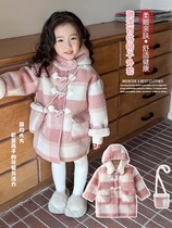 British next music girls fleece jacket winter 2024 new style foreign style thickened woolen coat for big children