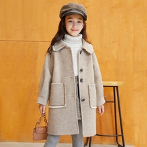 British next music girls woolen coat autumn and winter fashionable thickened big childrens mid-length double-sided woolen coat