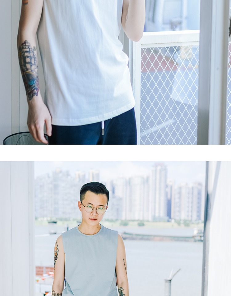 [UNIQUE HOME] áo thun không tay vai cotton cotton cỡ nhỏ nam trung tính LES đẹp trai T mặc vest rộng vai áo khoác không tay