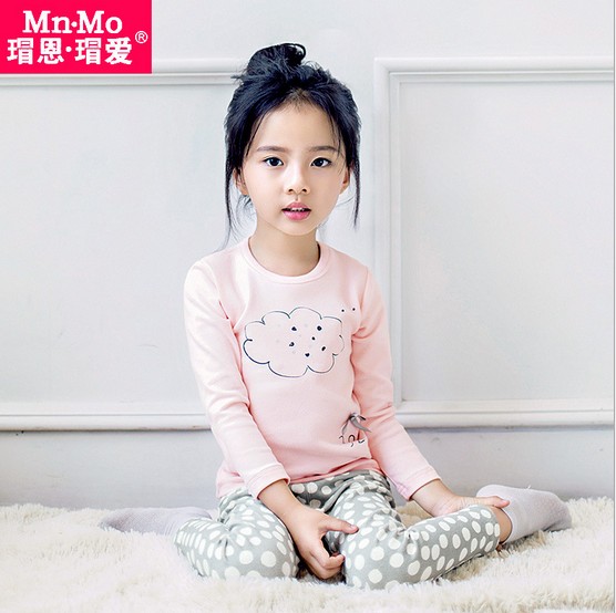 恩 Đồ lót trẻ em của Ai Lala cho bé gái mùa xuân và mùa thu lycra cotton quần mùa thu cotton áo len nhà bộ đồ giữ nhiệt cho bé