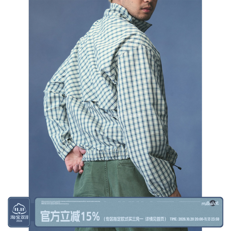 Milkshot Breeze Stand Collar Plaid Jacket for Men