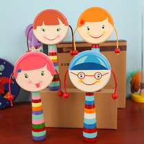 Cute wooden polyester rattle childrens double-sided hand drum 0-2 years old Rattle baby traditional baby toy