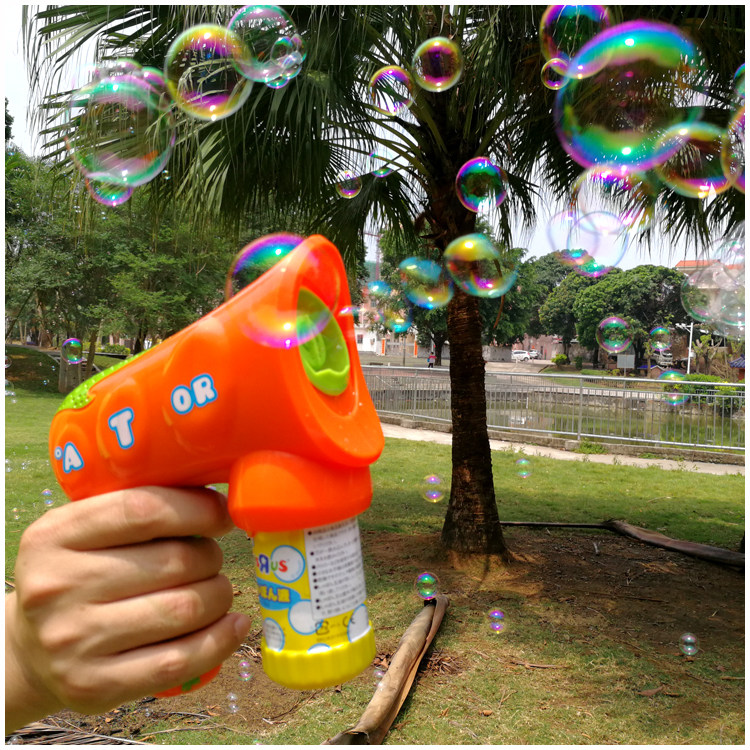 Automatic electric bubble gun blowing bubble toys for children. Colorful bubble water, safe and environmentally friendly outdoor toys for children