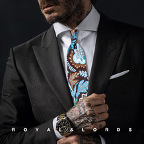  Royallords Collection level * Sea blue retro art printing pattern Silk casual tie mens Korean version Z90