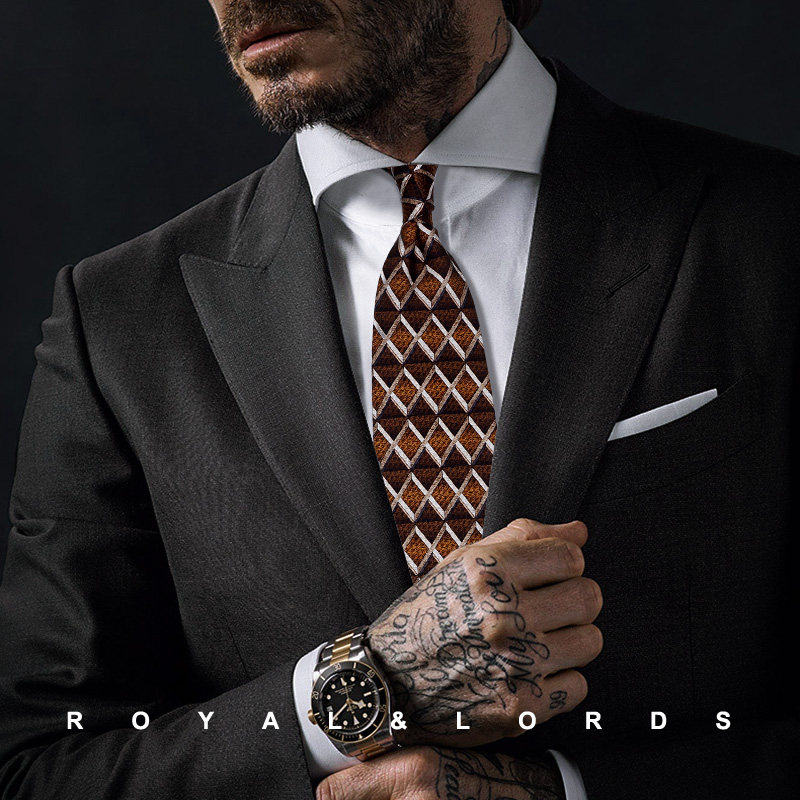 Royallords to Tibetan level * brown café retro solid rhomboid Genuine Silk Casual Tie Male Korean version Z228