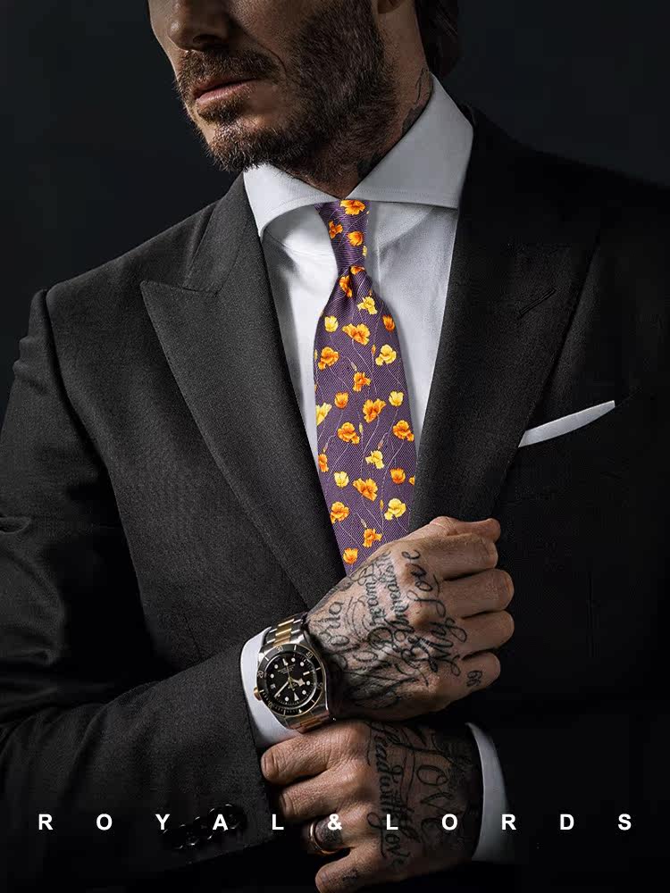 Royallords Zhenzang grade *purple thick retro flower silk printed casual tie men's Korean version Z304