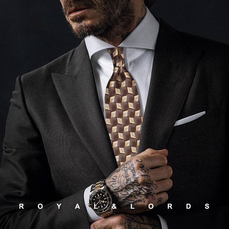 Royallords Tie * Cafe-colored mesh diamond pattern retro silk business tie for men and Korean version Z404
