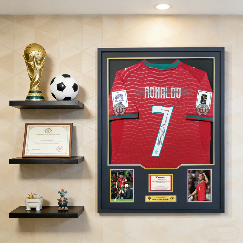 Cristiano Ronaldo's New World Cup Autographed Football Jersey Framed for Display as a Gift for Fans Cristiano Ronaldo's New World Cup Autographed Football Jersey Framed for Display as a Gift for Fans