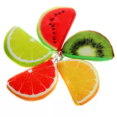 Korean creative cute children's wallet cartoon zipper Plush fruit Watermelon coin purse Card bag Semicircle coin bag