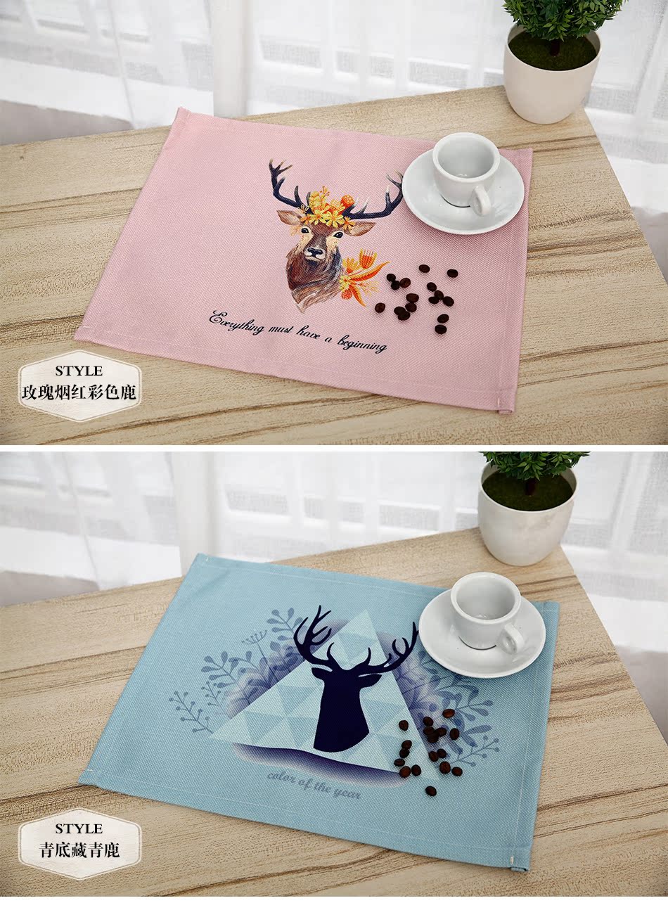 Đề xuất Bắc Âu tuần lộc nai sừng tấm bông mat bảng vải cốc mat cách nhiệt pad món ăn nhà mat pad vuông - Khăn trải bàn khăn trải bàn trà