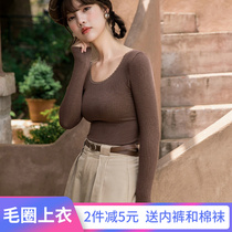 Fall winter bottoming shirt women with long sleeve black round neck underwear outside wear foreign style coat terry sweater new