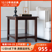 American sofa side cabinet side solid wood small coffee table Middle living room household corner white wax water paint Maine