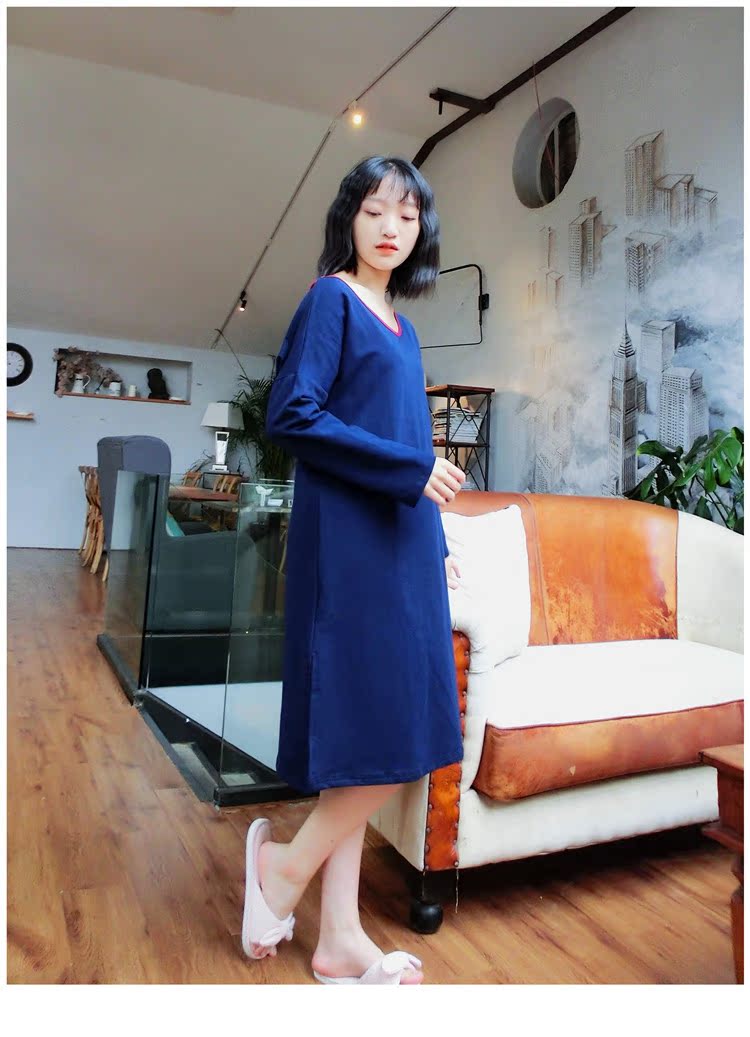 Mùa thu dài tay gợi cảm váy ngủ nữ cotton terry cotton dày nhà dịch vụ backless T-small váy đồ ngủ kích thước lớn đầm đẹp giá rẻ