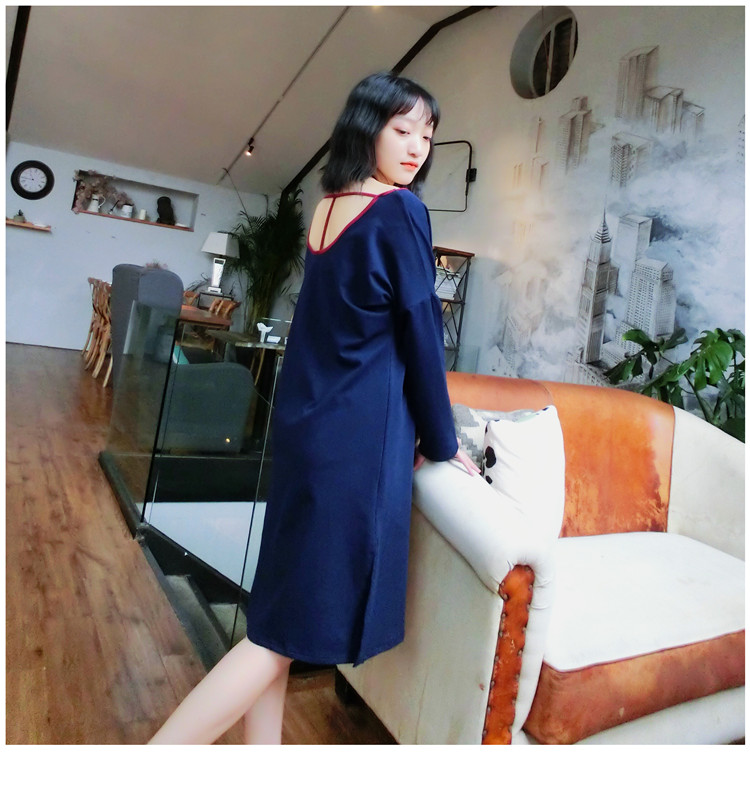 Mùa thu dài tay gợi cảm váy ngủ nữ cotton terry cotton dày nhà dịch vụ backless T-small váy đồ ngủ kích thước lớn đầm đẹp giá rẻ