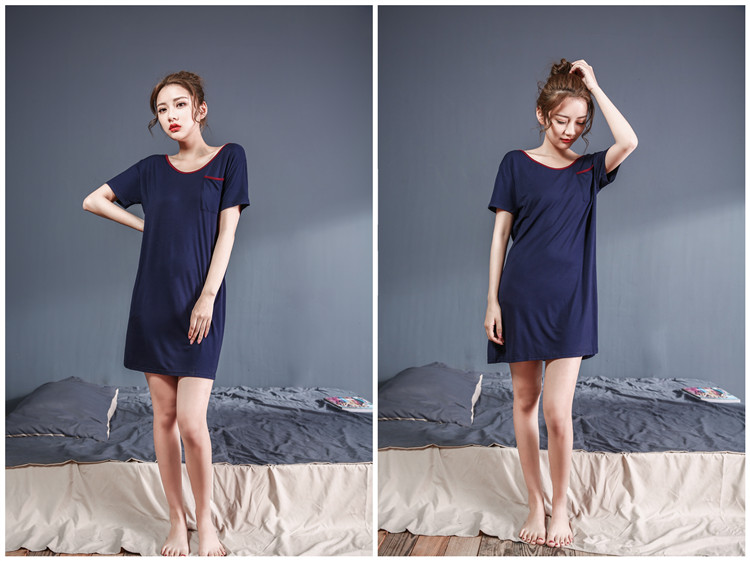 Modal tay ngắn dây váy ngủ nữ gợi cảm mùa hè đan bông sâu V viền váy ngủ cotton váy ngủ lụa cao cấp