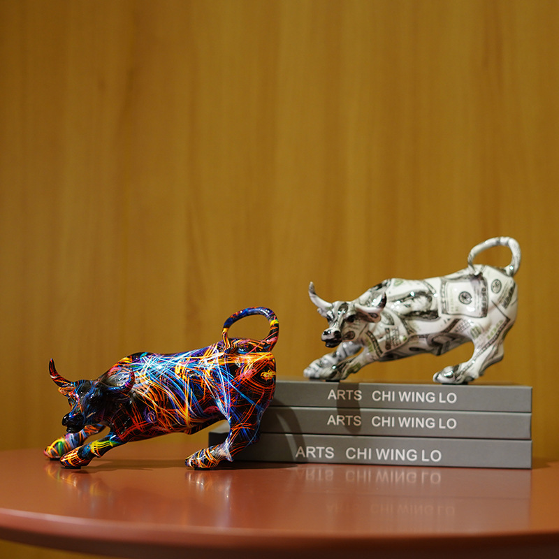 Bullfighting Creative Water Transfer Printing Colorful Wall Street Bull Ornament Crafts Resin Home Living Room Entrance Tabletop Decoration Bullfighting Creative Water Transfer Printing Colorful Wall Street Bull Ornament Crafts Resin Home Living Room Entrance Tabletop Decoration