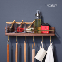 Kitchen multifunctional storage rack seasoning storage rack kitchenware wall-free wall hanging paper hook solid wood