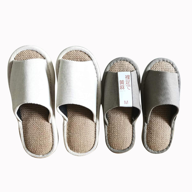 2024 Japanese single slippers spring and summer new men and women couples unprinted plain cotton and linen indoor home silent floor slippers