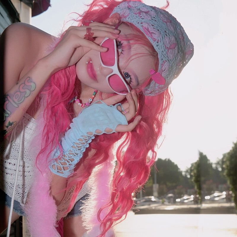 Baby Fish Pink Y2K Wig, Full Head Curly Wool Wig for Women, Long Hair Curly Wool Wig, Girl Group Lolita Full Wig