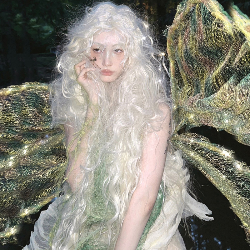 Halloween White Moonlight Elf Forest Style Extra Long Vintage Wool Curl Original Lolita Full Long Curly Wig