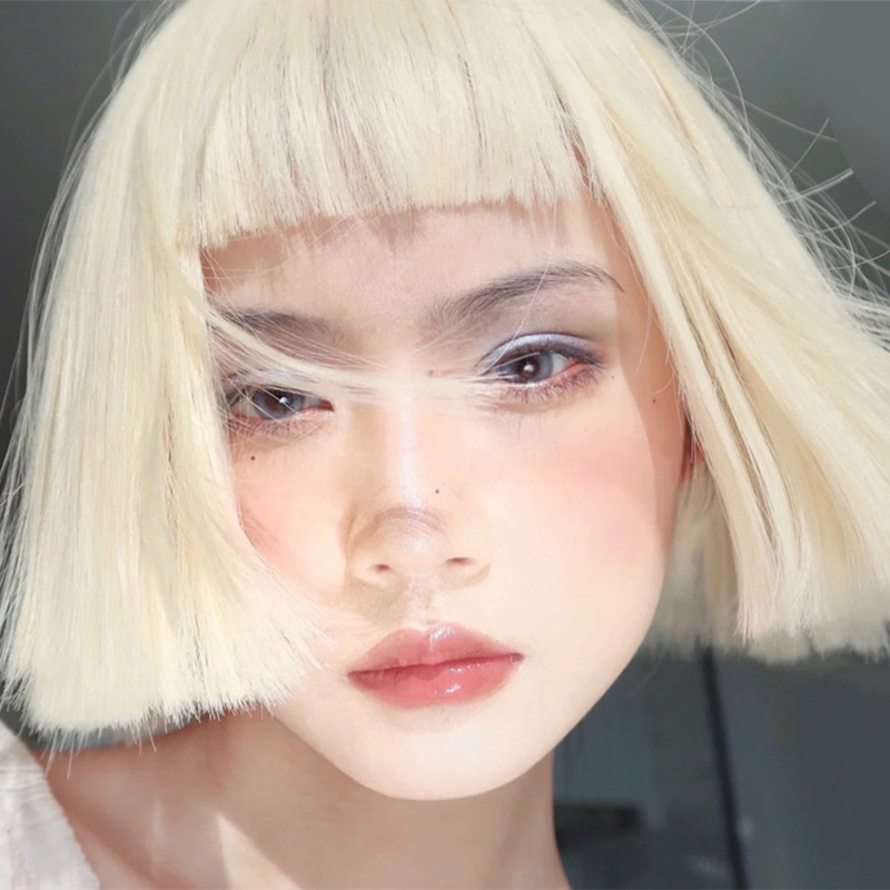 Wig female short hair summer cool and handsome Qi bangs short straight hair bobo head women's fashion milk golden whole headgear