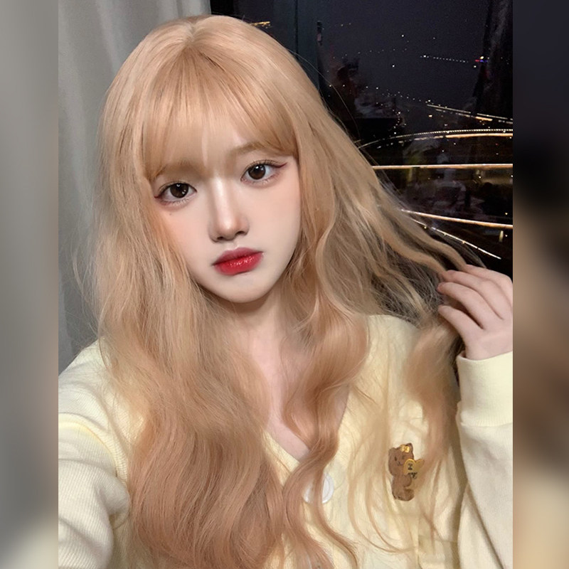 Japanese net red JK female long hair wig wool curl golden lolita long curly hair girl group European and American net red hair set