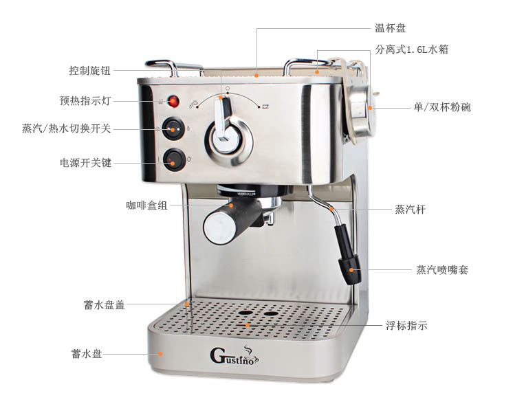 Máy pha cà phê GUSTINO GS680 tại nhà Ý bán tự động áp suất cao bọt sữa 19 Pa - Máy pha cà phê máy cafe