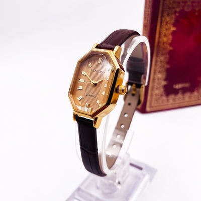 Garland gold-plated long octagonal square retro raised edge mirror leather strap, simple, elegant and exquisite quartz watch for women