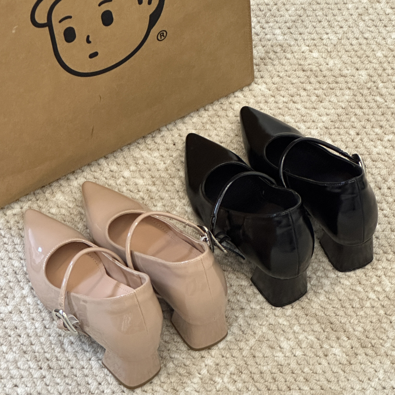 Late Night Lan • 10cm Height Increase French Pointed Toe Elegant Commuting Shoes for Women with Chunky Heels and Mary Jane Strap Late Night Lan • 10cm Height Increase French Pointed Toe Elegant Commuting Shoes for Women with Chunky Heels and Mary Jane Strap