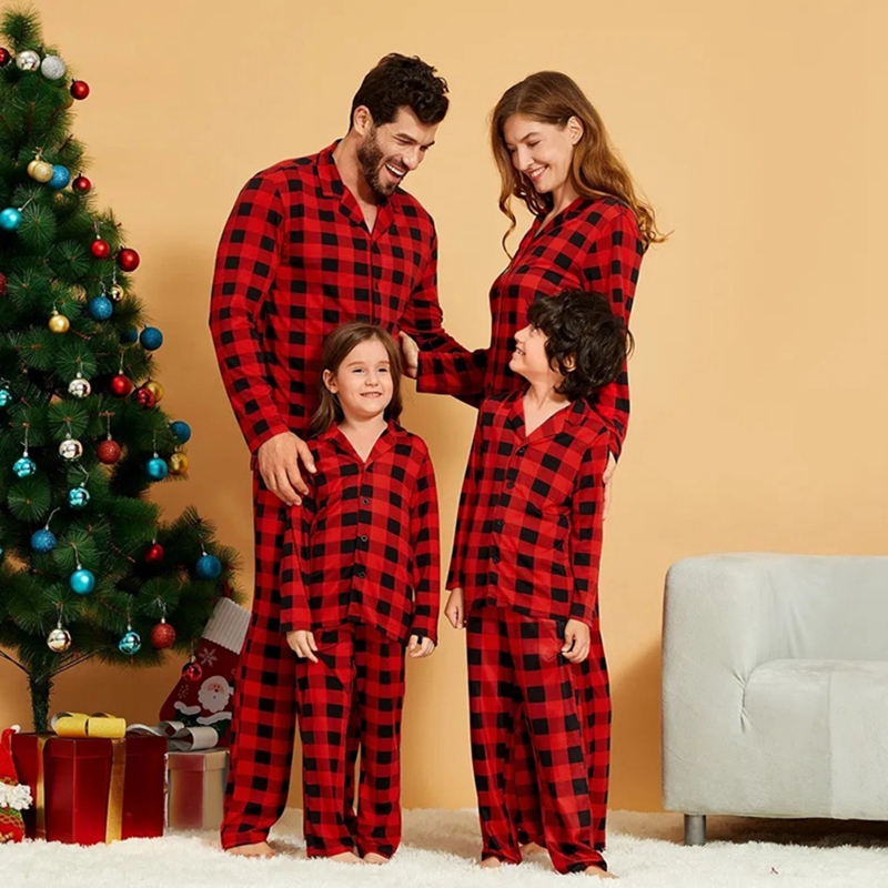 ins Christmas European and American Style Family Matching Pajamas, Home Wear, Red Plaid Shirt Set, Party Clothes ins Christmas European and American Style Family Matching Pajamas, Home Wear, Red Plaid Shirt Set, Party Clothes