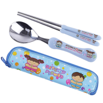 Korean student children baby travel portable stainless steel practice eating chopsticks spoon tableware set Soup spoon