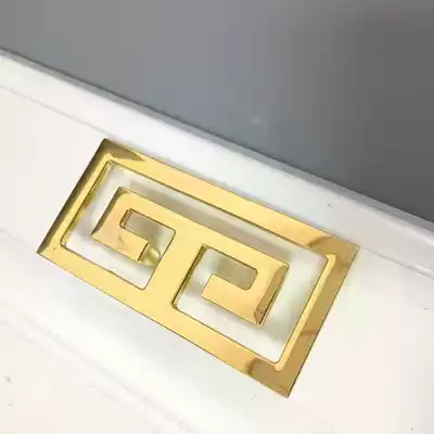 Light luxury golden square carved hollow handle Hotel European-style drawer Overall cabinet door handle American wine cabinet wardrobe drawer