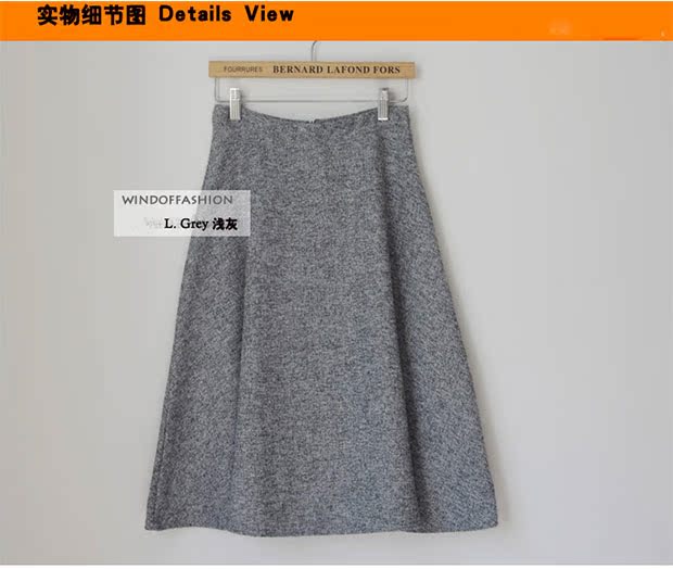 Mùa thu đông mới retro len mỏng váy chữ A váy dài dài đến đầu gối cao eo váy bước chân váy bút chì dài
