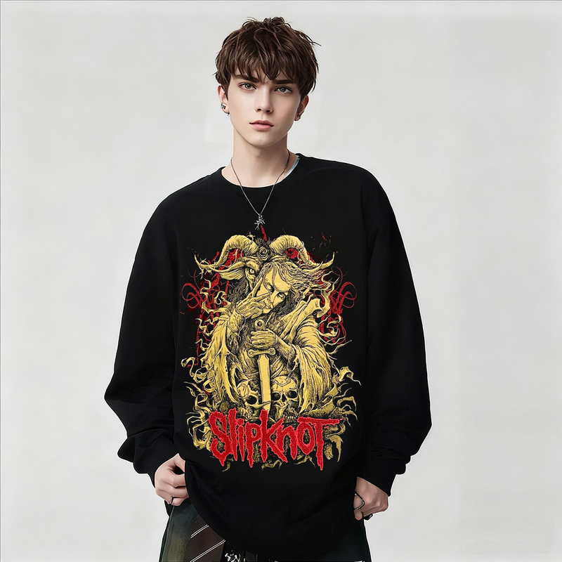 Slipknot Band European and American Heavy Metal Printed Long-Sleeved T-Shirt for Men and Women Rock Black Pure Cotton Top Spring and Autumn
