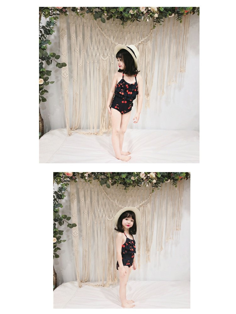 Cô gái mùa hè áo tắm gió trẻ em anh đào áo tắm một mảnh bikini với mũ bãi biển - Đồ bơi trẻ em shop trẻ em