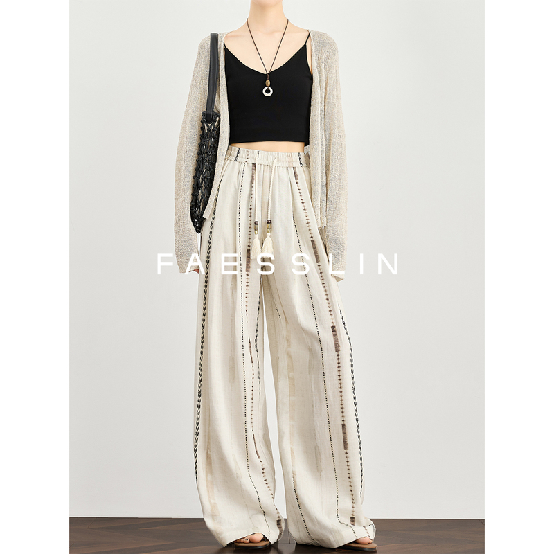 Faesslin【Cool Pants】Tencel Linen Wide-Leg Pants for Women, Summer Thin Striped Straight-Leg Drapey Casual Pants Faesslin【Cool Pants】Tencel Linen Wide-Leg Pants for Women, Summer Thin Striped Straight-Leg Drapey Casual Pants