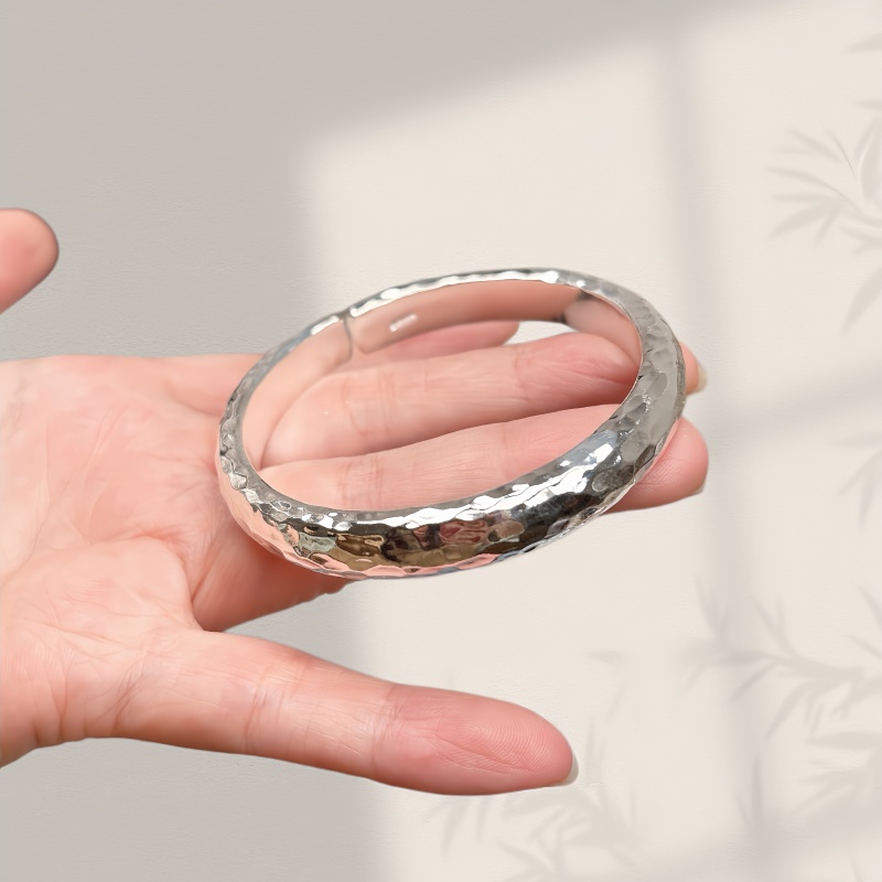 Handcrafted 999 Pure Silver Hammered Bracelet, New Chinese Style Glossy Open Solid Silver Bracelet for Men and Women, Couple Style Handcrafted 999 Pure Silver Hammered Bracelet, New Chinese Style Glossy Open Solid Silver Bracelet for Men and Women, Couple Style