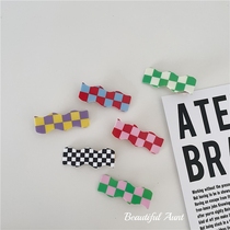 * Beautiful small aunt * ins Wind checkerboard vintage Wild edge clip headdress hairclip acrylic liu hai jia