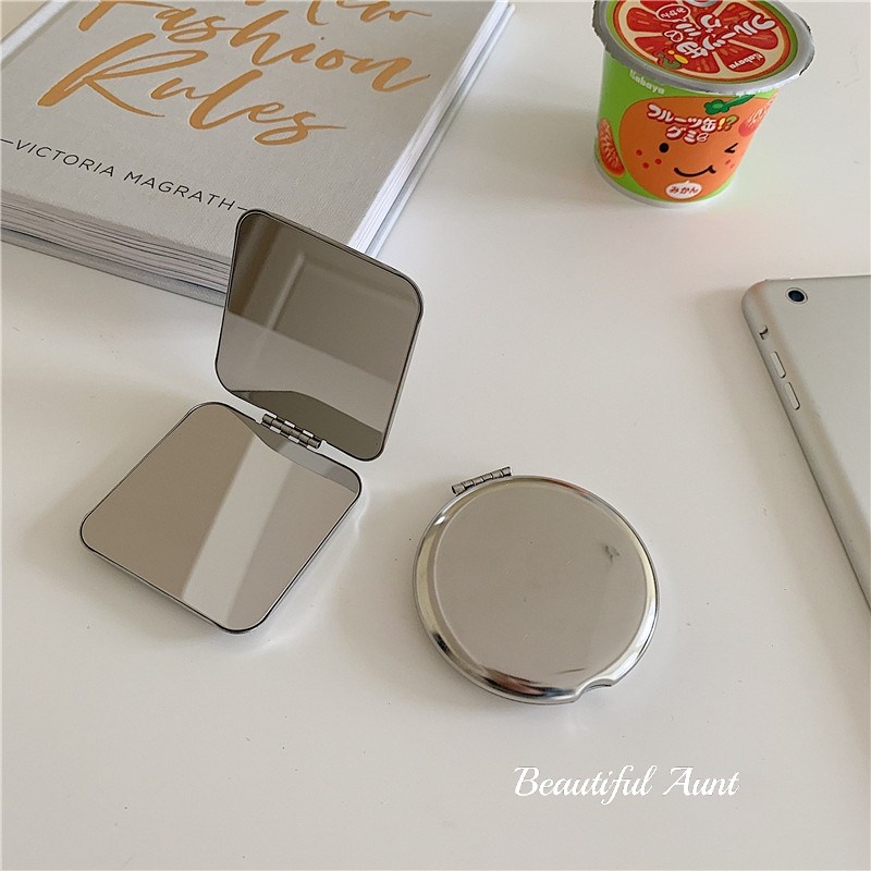 *Pretty little aunt * ins minimalist double face make-up mirror with small mirror children stainless steel handheld makeup mirror